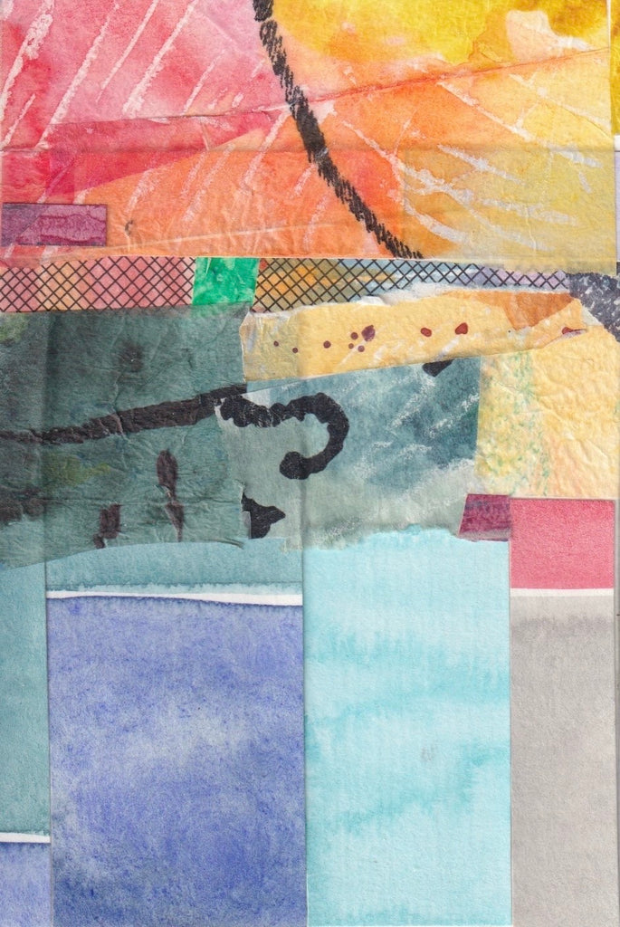 Found Landscape 2 Collage and watercolor by Michele Wyckoff Smith Found papers, crayone, paint, print and watercolor