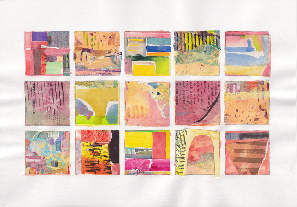 Memory of Landscape: Andalusia countryside with bright watercolours and collage. Painted by Michele Wyckoff Smith
