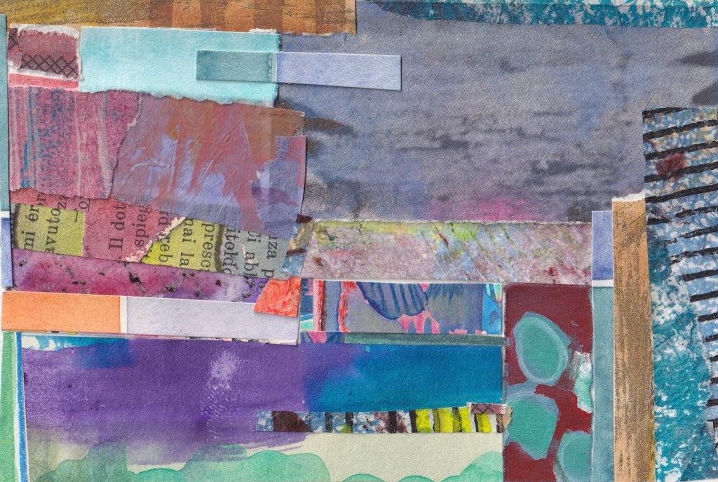 Found Landscape 5 by Michele Wyckoff Smith. Collage of painted found papers with printed elements, colour pencil and ink included.