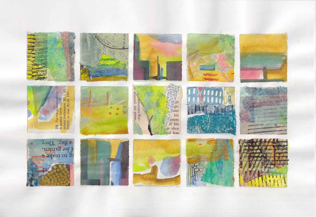 Memory of Landscape: Shropshire 2025 Bright watercolour and collage of the Shropshire countryside by Michele Wyckoff Smith