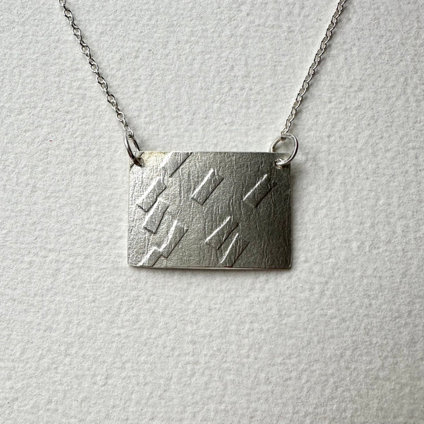 Rectangular dash textured silver pendant on adjustable silver chain - hallmarked - www.wyckoffsmith.com - Michele Michelle Wyckoff Wykoff Smith