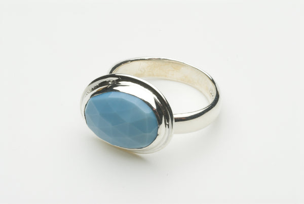 Oval Faceted Blue Opal Ring