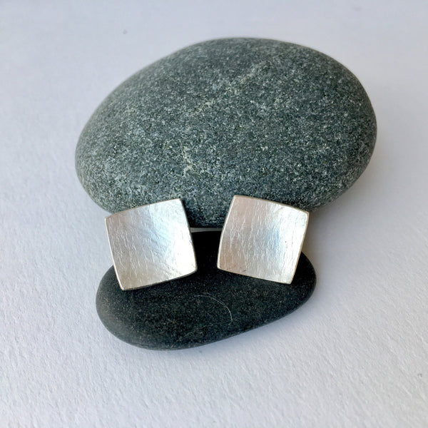 Square Textured Silver Stud Earrings