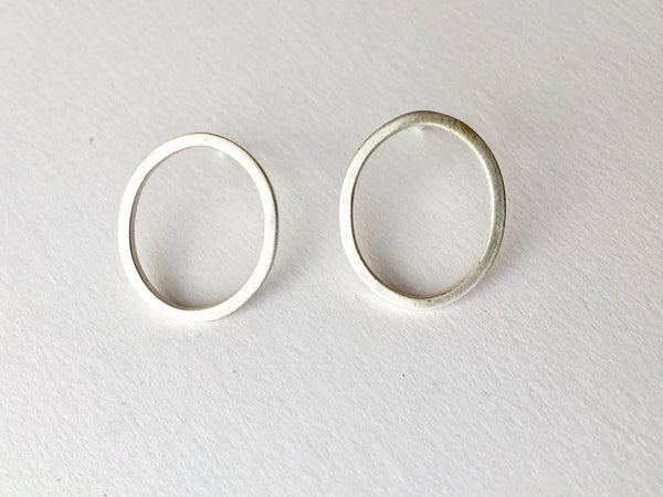 Silver Oval Stud Earrings