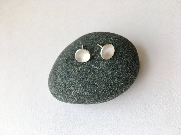 Small Concave Minimalist Silver Earrings