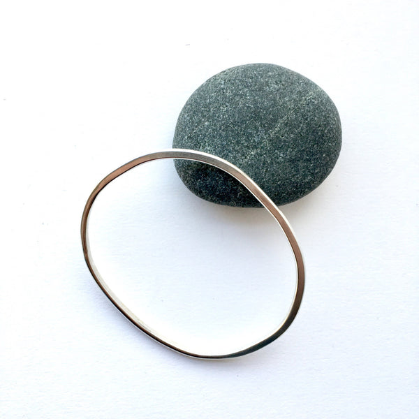Organic Shape Oval Silver Bangle - 21.5 cm circumference