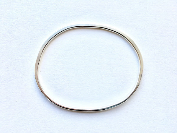 Organic Shape Oval Silver Bangle - 21.5 cm circumference