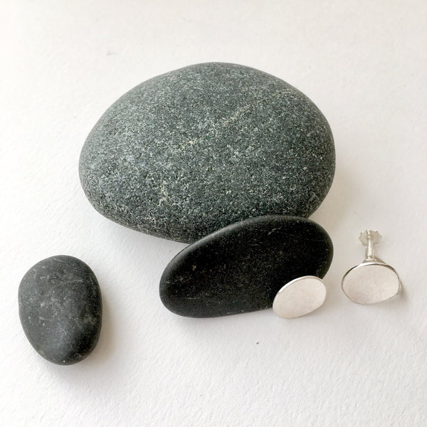 Oval Screw Back Silver Earrings