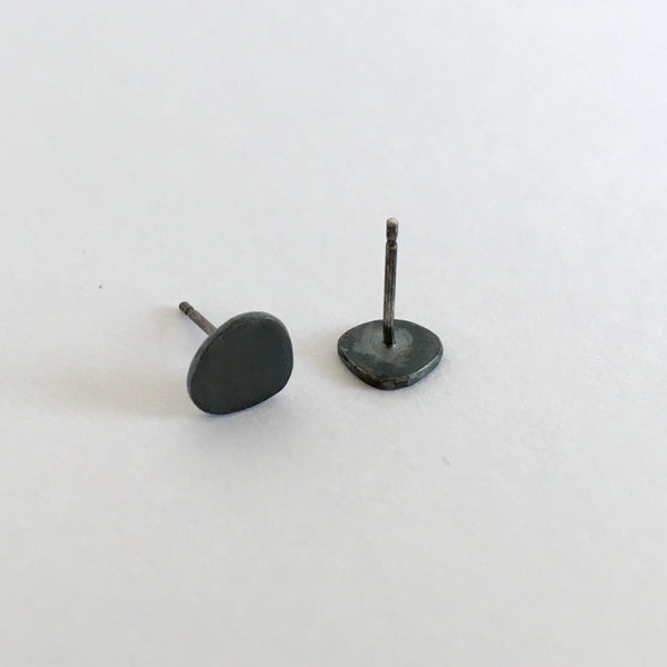 Small Black Sterling Silver Organic Pebble Shape Earrings