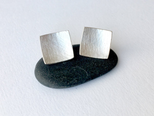 Square Textured Silver Stud Earrings