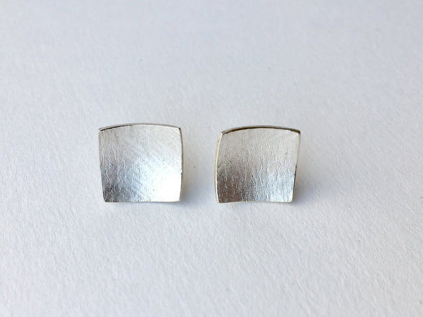 Square Textured Silver Stud Earrings