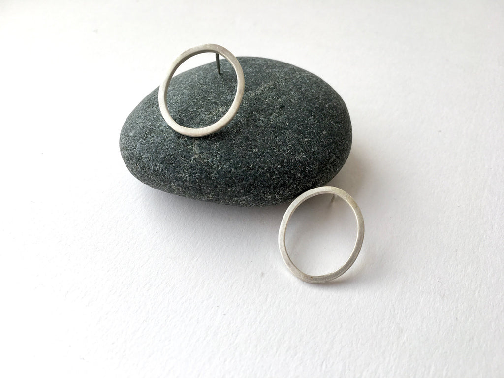 Silver Oval Stud Earrings