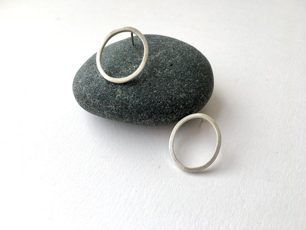 Silver Oval Stud Earrings