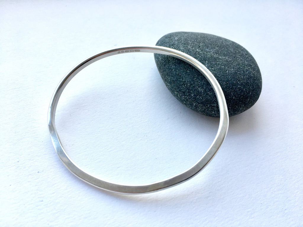 Silver Oval Organic Shape Bangle - 20.4 cm circumference