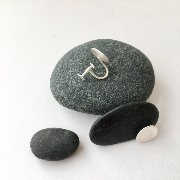 Oval Screw Back Silver Earrings