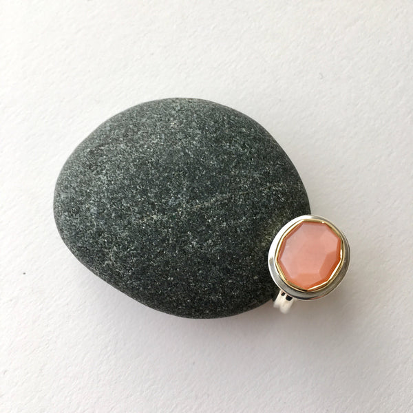 Faceted Pink Moonstone Platform Ring