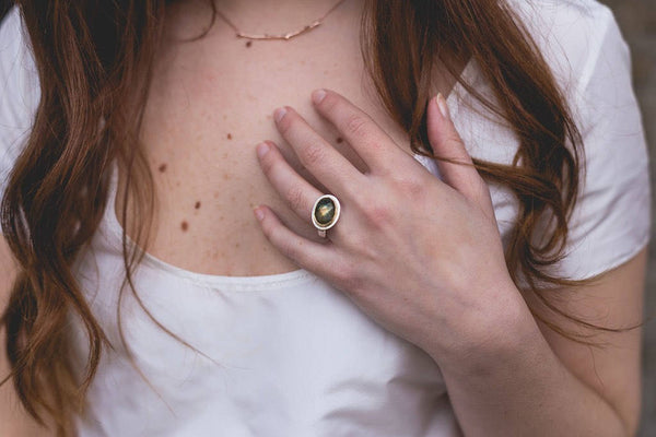 Faceted Labradorite Platform Ring