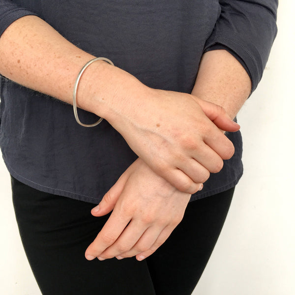 Silver Oval Organic Shape Bangle - 20.4 cm circumference