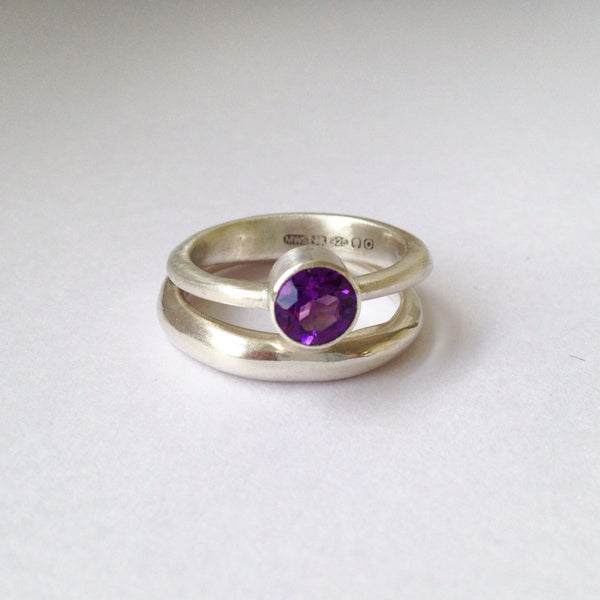 Modern stacking gemstone ring with Modern Stacking wedding ring.