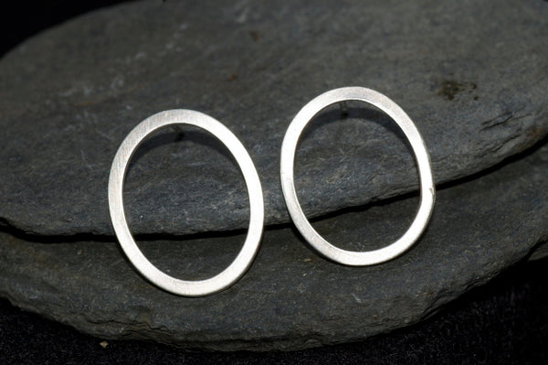 Silver Oval Stud Earrings