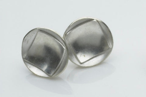 Circled square silver earrings.
