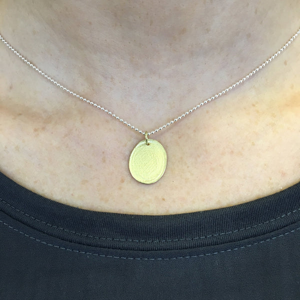 18 ct textured gold pendant on a silver ball chain by Wyckoff Smith Jewellery www.wyckoffsmith.com - 16" with sample pendant.