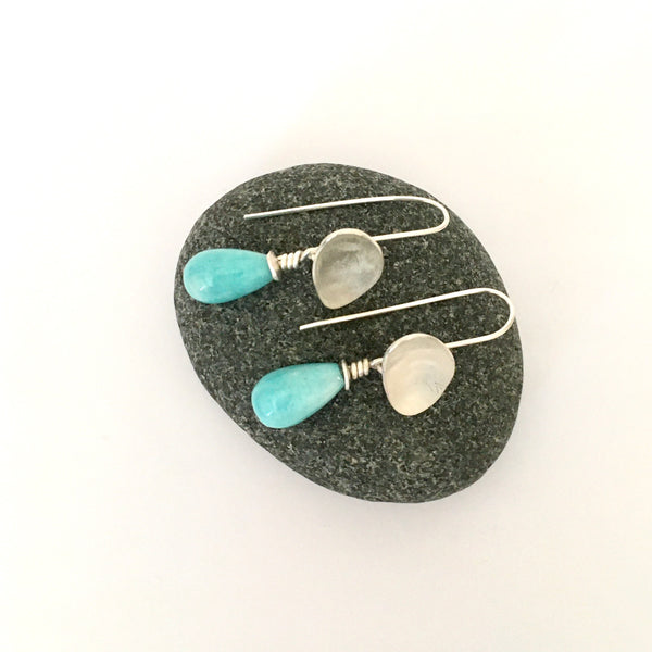 Removable pale blue amazonite teardrop shape pippins on oval dangle earrings on www.wyckoffsmith.com