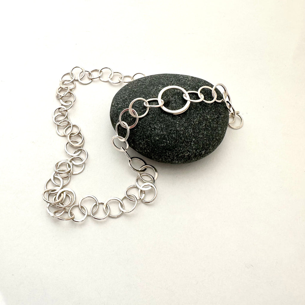 Handmade Half Hammered Round Silver Chain