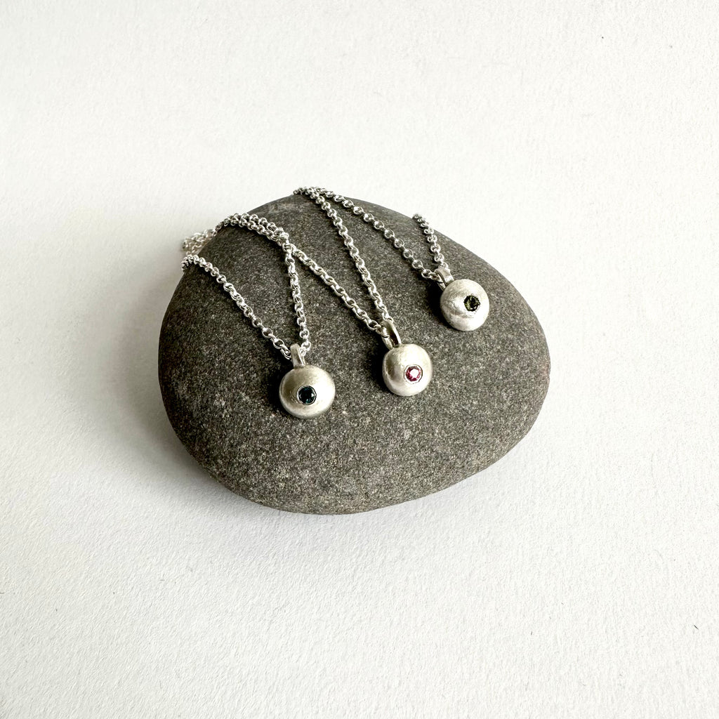 Recycled Silver Ball with Gemstone Pendant