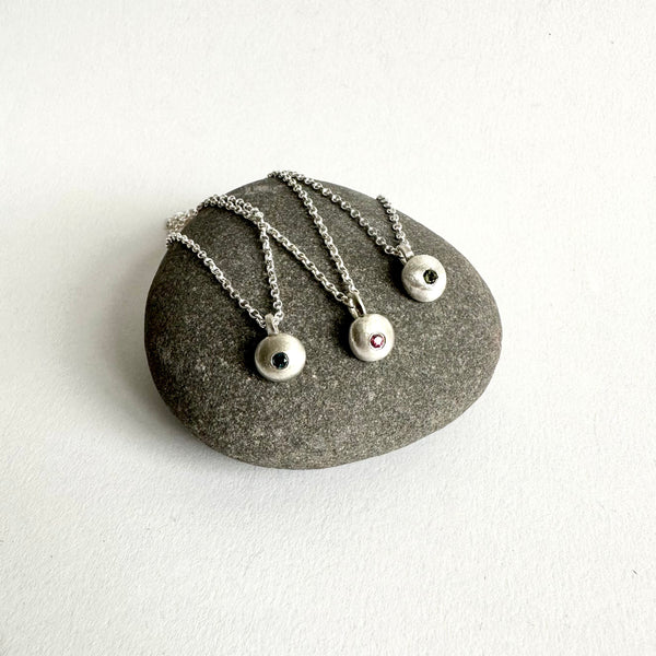 Recycled Silver Ball with Gemstone Pendant