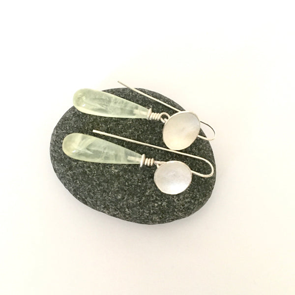 Long prehnite dangle gemstone earrings on www.wyckoffsmith.com