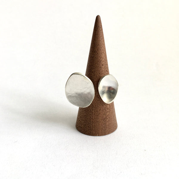 Adjustable silver statement ring with two different size ovals and hammer texture Style 3 - www.wyckoffsmith.com