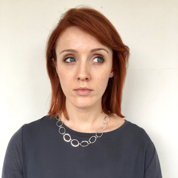 Handmade oval chain on model by Michele Wyckoff Smith.