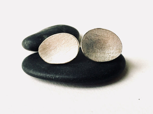 Oval textured silver earrings by Michele Wyckoff Smith