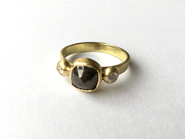 Salt and pepper rough diamond gold ring by Michele Wyckoff Smith