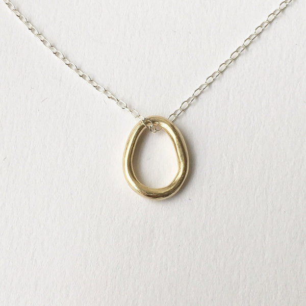 Organic Shaped Oval 14 ct gold Small Pendant on Silver Chain by Michele Wyckoff Smith Jewellery