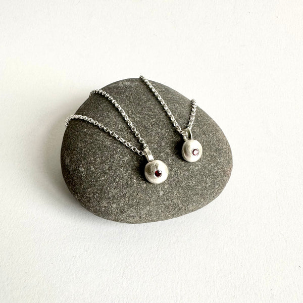Recycled Silver Ball with Gemstone Pendant