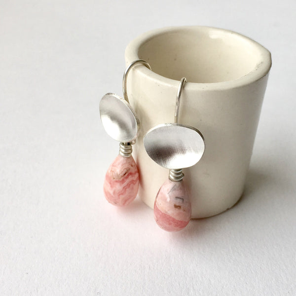 Pink stone and oval dangle earrings by Michele Wyckoff Smith Jewellery.