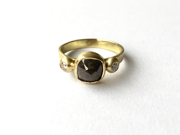 Salt and pepper rough diamond gold ring by Michele Wyckoff Smith