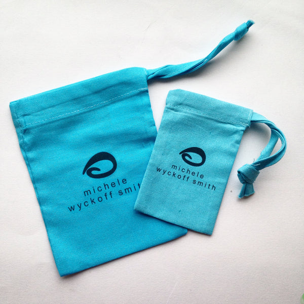 Michele Wyckoff Smith drawstring product bags used as packaging on www.wyckoffsmith.com