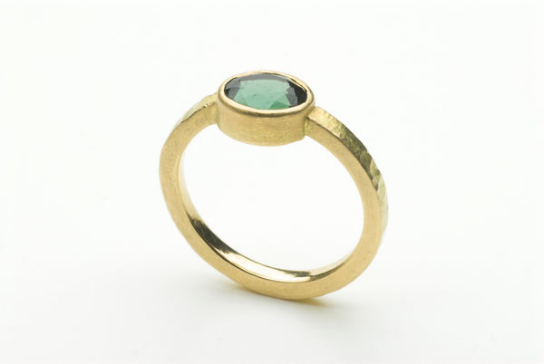 Green faceted tourmaline 18 ct ring by Michele Wyckoff Smith.