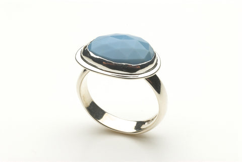 Oval Faceted Blue Opal Ring