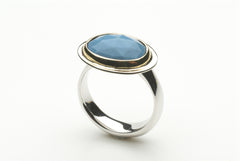 Silver and Gold Blue Opal Platform Ring