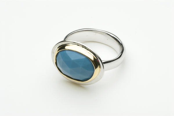 Blue opal silver and gold platform ring by Michele Wyckoff Smith.