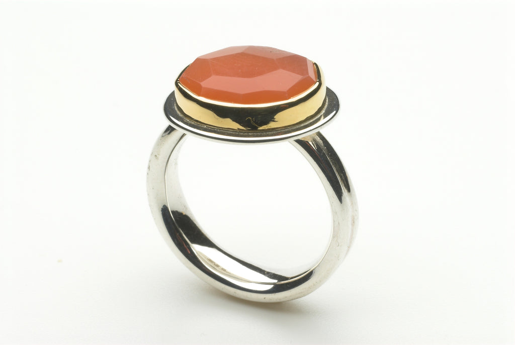 Peach faceted moonstone platform ring by Michele Wyckoff Smith.