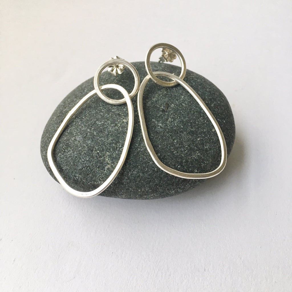 Abstract oval in circle silver dangle earring by Michele Wyckoff Smith