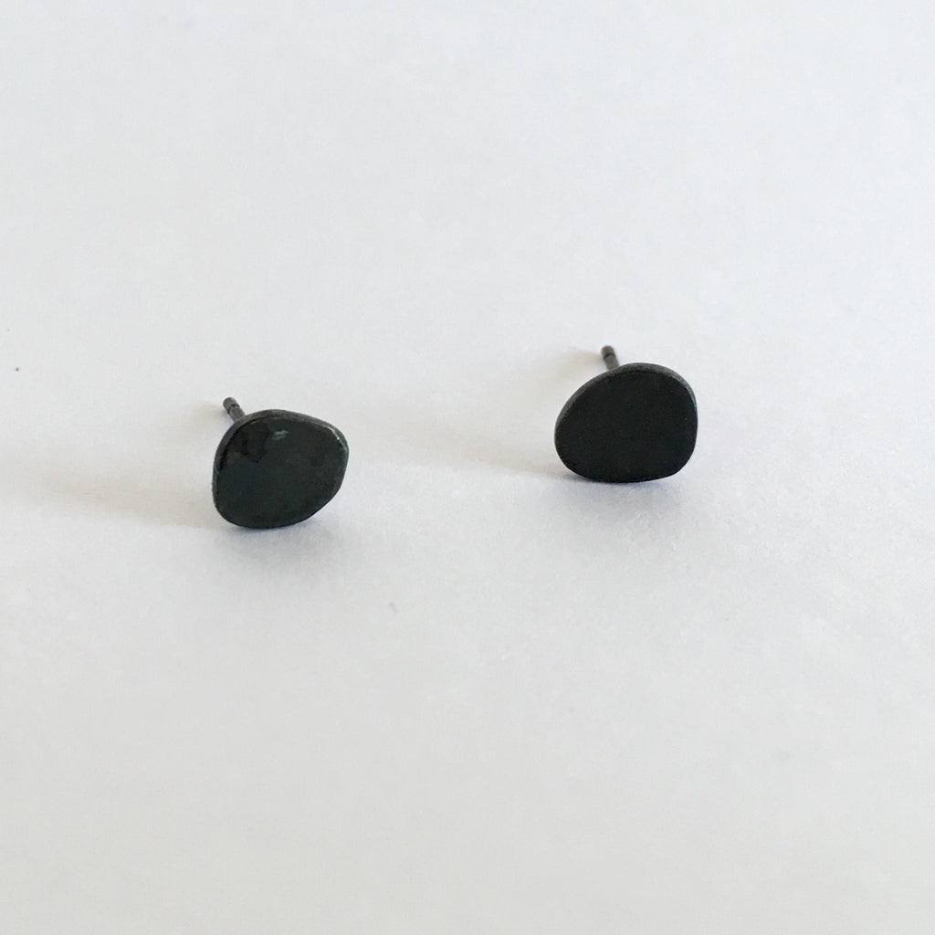 Small Black Sterling Silver Organic Pebble Shape Earrings