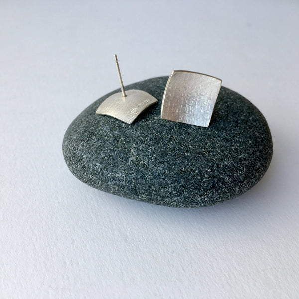 Square Textured Silver Stud Earrings