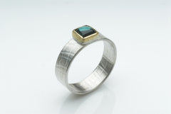 Blue Green Tourmaline Textured Silver Ring
