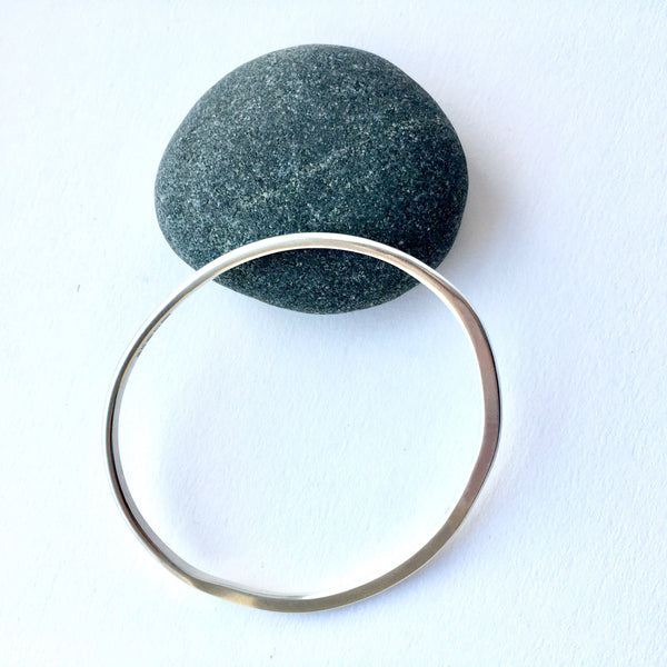 Silver Oval Organic Shape Bangle - 20.4 cm circumference